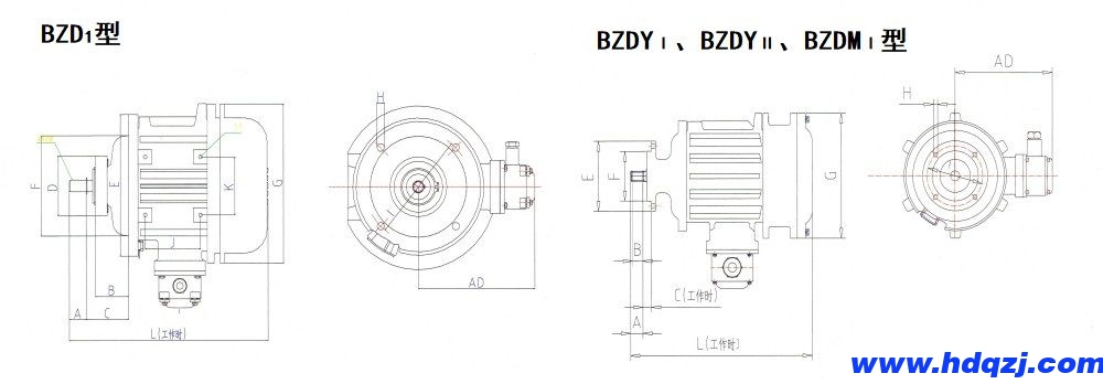 BZDⅠ、BZDYⅠ、BZDYⅡ、BZDMⅠ隔爆型錐形轉(zhuǎn)子三相異步電動機外形尺寸圖.jpg